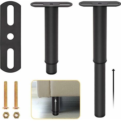 Höhenverstellbare Bettbeine – Schwarzes Metall – Höhenverstellbar von 18 bis 33 cm – Für Bettgestelle, Schlafsofas oder ausziehbare Möbel – 6er-Set (1/5)