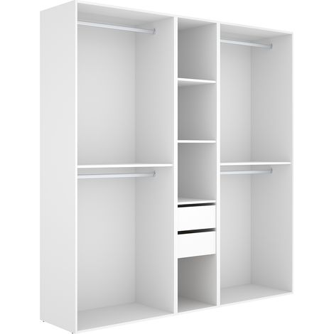 Grand dressing ouvert avec fond réversible – 4 penderies, 2 tiroirs – Blanc / Naturel - Hauteur 204,5 x Longueur 199,5 x Profondeur 45 cm (1/5)