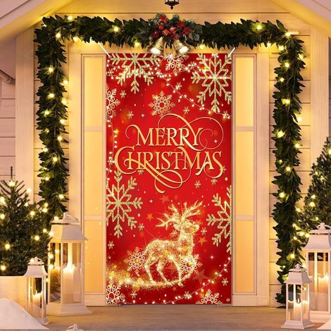 Bannière de Noël décorative, bannière de Noël couverture de porte pour intérieur et extérieur, décoration de fête de Noël, 90 x 180 cm (1/5)