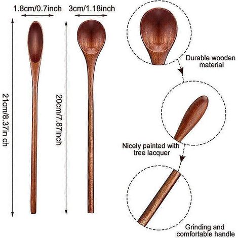 Lot de 6 cuillères à café en bois à long manche, cuillères à mélanger en bois, cuillères à thé manuelles en bois pour la cuisine - FFY (1/4)