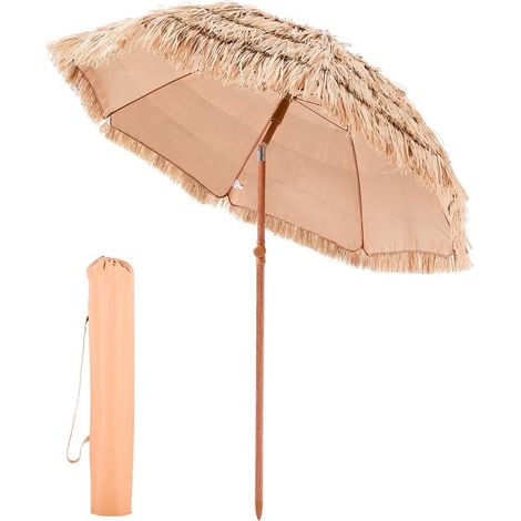 Parasol Hawaïen Inclinable Ø 1,8m Toit en Chaume PP Étanche 8 Baleines Métal pour Jardin Terrasse Plage BU2129 (1/5)