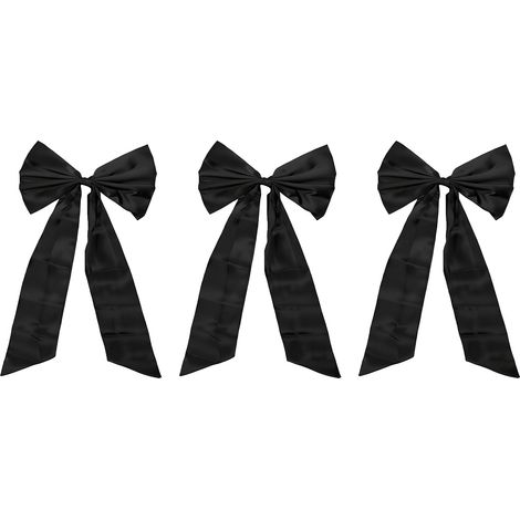 Lot de 3 nœuds décoratifs en satin noir, grands nœuds muraux élégants pour cheminée, à installer facilement. Parfaits pour les fêtes, mariages et autres événements. (1/5)