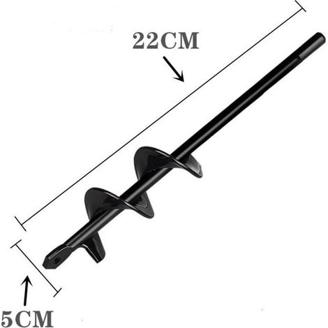 Perceuse, perceuse de sol pour l'installation de clôtures, perceuse à main, petite perceuse à barre de torsion, accessoires de jardin, ameublissement de plantation de fleurs (noir - diamètre 5 cm x lo (1/4)