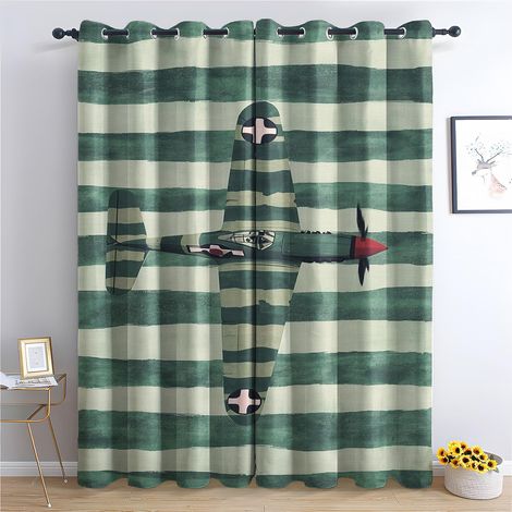 Rideau Occultant Avion - Décoration Avion, Rideau Thermique Motif Militaire Camouflage Armée, Lot de 2 Rideaux Opaque à Oeillets pour Fenetre Chambre Salon Chambre Enfant, 140x160 cm (LxH) - 2x L 140 (1/5)