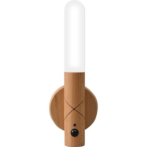 Lámpara de noche para interiores con sensor de movimiento, recargable, de madera, luz blanca cálida regulable, aplique de pared magnético (1 unidad)