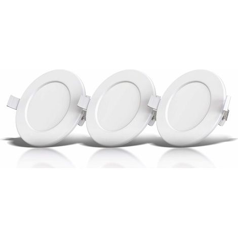 lot de 3 spots encastrables spéciaux salle de bain IP44, protégés contre les projections d'eau, ultra plat, Ø115mm, modules LED 6W, lumière blanche chaude (1/5)