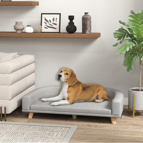 Divano per cani con cuscino rimovibile, 98 x 67 x 25 cm, grigio, piedi in legno DESVIAE (1/5)
