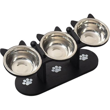 Gamelles surélevées pour Chats, Supports en Bois Stables pour La Nourriture et l'eau, Gamelles surélevées pour Chiens et Chats, Noir (1/5)