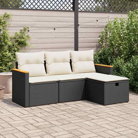 Salon de jardin 4 pcs avec coussins noir résine tressée vidaXL (1/5)