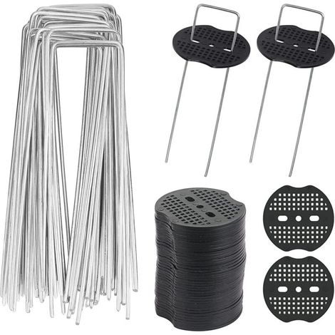 40pcs Piquets de Jardin en U avec 40 Rondelles Piquet Fixation Toile Paillage Piquets en Métal pour Jardinage Fixer Bâche Anti-Mauvaises Herbes (1/4)