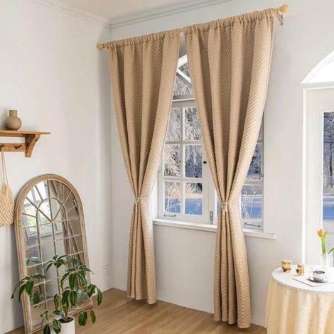 1 Rideau, 140x245 cm, polyester matelassé, 100% occultant, beige, chambre salon bureau (1/4)