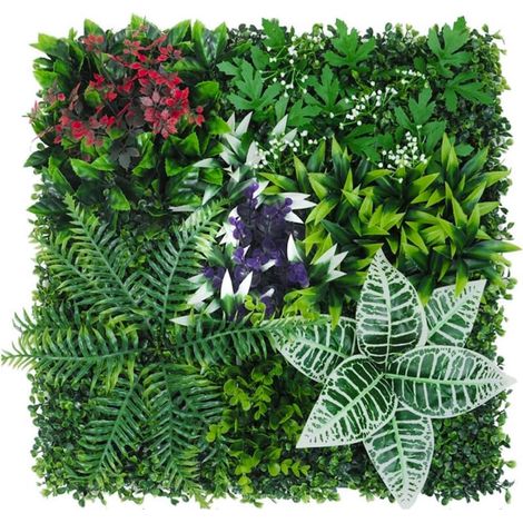 Lot de 4 haies murales artificielles, écrans de protection et d'intimité pour jardin, toile de fond en gazon synthétique, protection UV, 50 cm x 50 cm (1/5)
