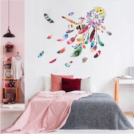 Wandaufkleber mit Federkranz-Motiv, Schlafzimmer- und Wohnzimmerdekoration, 2 Bögen (1/4)