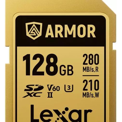 Tarjeta SD Lexar ARMOR GOLD 128 GB UHS-II V60 IP68 acero inoxidable (1/5)