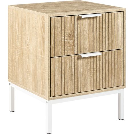 Bedside Table Light Brown MDF Particle Board 2 Storage Drawers Modern Design Bedroom ROYALLA