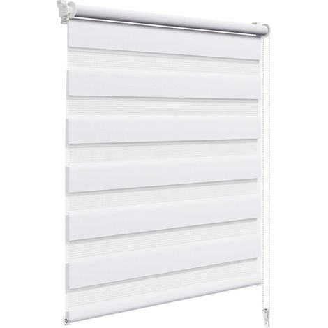 Store Enrouleur Jour Nuit sans Perçage, Montage avec Clips, Rideau Translucide et Occultant en Double Tissu, Protection Vie Privée, pour Fenêtre ou Porte, 100l x 150L cm, Blanc (1/5)
