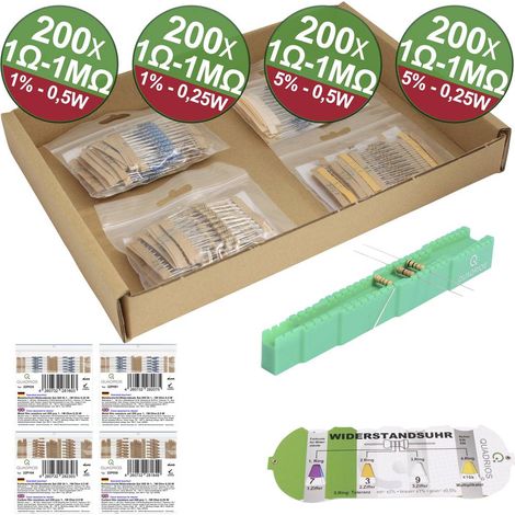 Quadrios 23P131 23P131 Assortimento di resistori a strato di carbone assiale 800 pz. (1/3)