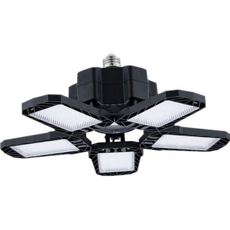 Lot de 2 Éclairage LED Garage 80W, E27/E26 Eclairage Atelier Déformable à 5+1 Panneaux Ajustables, 20000LM Super Brillant Plafonnier LED pour Garages, Sous sol, Atelier, Entrepôt, Bureau [Classe énerg (1/3)