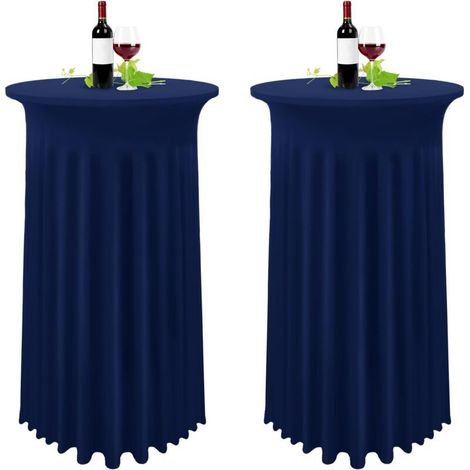 Lot de 2 Bleu Foncé Housse pour Table Haute, Nappe Mange Debout 80 x 110 cm, Bleu Marine Nappe Jupe Plissée (1/4)