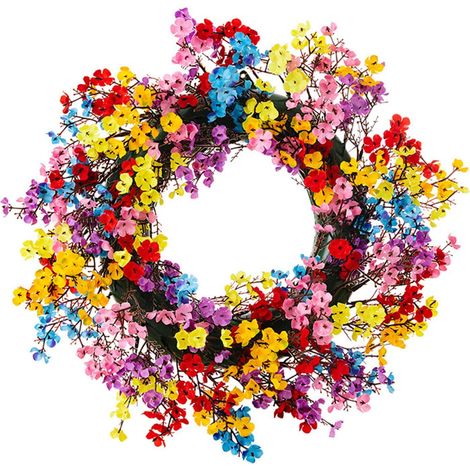 Couronne de printemps pour porte d'entrée - 40,6 cm - Couronne florale colorée - Pour mariage, ferme, chalet
