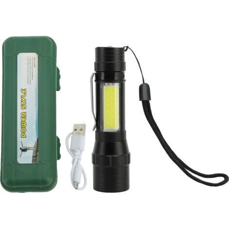 Lampe torche rechargeable à 4 modes, haute luminosité, boîtier en métal avec éclairage latéral COB, idéale pour le camping et les situations d'urgence en extérieur. (1/5)