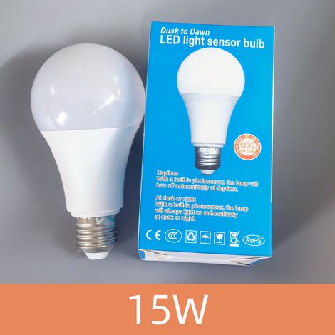 Ampoule LED à détecteur de luminosité, culot à vis E27, 3-15 W, basse consommation - 15 W - Lumière chaude - Large plage de tension AC85-265 V- Lot de 4