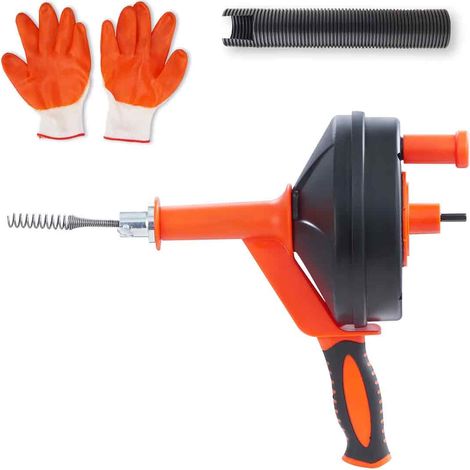 Convoyeur à vis de drainage 25 pi, déboucheur de tuyau de 1/4 po à tambour, alimentation manuelle