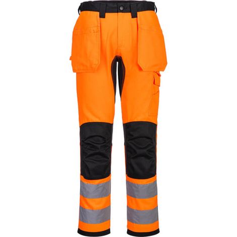 Pantalón de trabajo de A.V flúor con paneles elásticos 4 sentidos, bolsillos para rodilleras CD889 44 pulgadas (talla 54) Naranja/Negro
