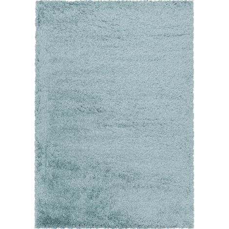 Tapis longs poils shaggy 140x200 bleu tissé rectangle motif uni UNI B (1/5)
