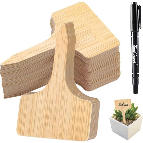 Etiquette Jardin - Bois Naturel - Forme T - 6 x 10 cm - Pour Potager Exterieur - 50 Pièces (1/5)