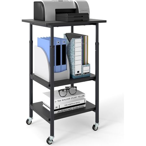 GOPLUS Support d'Imprimante 3 Niveaux 49×40×77 CM, Meuble Imprimante à roulettes Verrouillables avec 2 Hauteurs Réglables 65/77CM, Organisateur de Bureau Style Industriel Fax Scanner (Noir) (1/5)