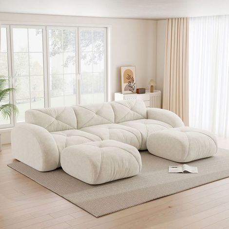 Canapé modulable - SOGEU - Forme en U - 3 places - 2 poufs inclus - Anti-dérapant (1/5)