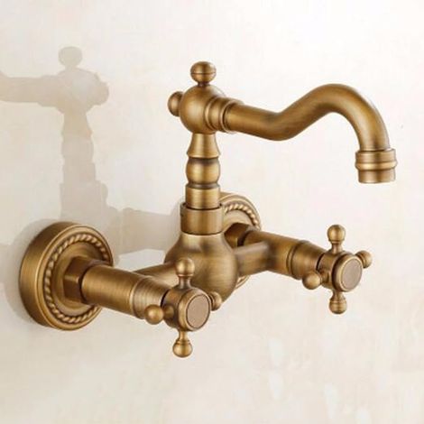 Antique Copper Faucet Hot And Cold Wall Antique Kitchen Wash Linen Type Rotation Bathtub Faucet European (1/4)