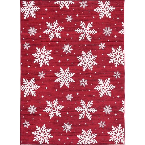 Tapis de Noël Lavable Machine Motif Flocons Bohème Bordeaux– 120x170cm (1/5)
