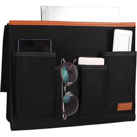 Organizzatore per bracciolo del divano, organizer in feltro con 5 tasche, porta telecomandi per tablet, riviste, libri, cellulari e occhiali. (1/3)