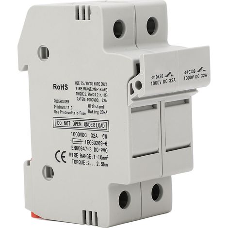 Support fusible 2 pôles 32A 1000VDC pour système photovoltaïque, boîtier compact avec protection court-circuit (1/5)