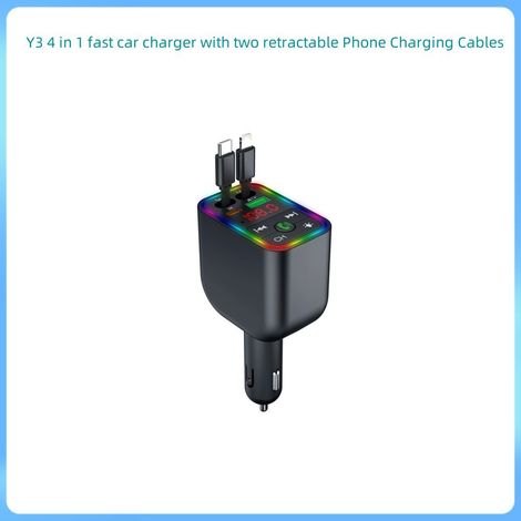 Y3 4IN1 MP3 Player, Fast Charging, Seven-Color Light, Car Bluetooth Stretchable Cable Charger, Compatible with Apple and Huawei. (1/4)
