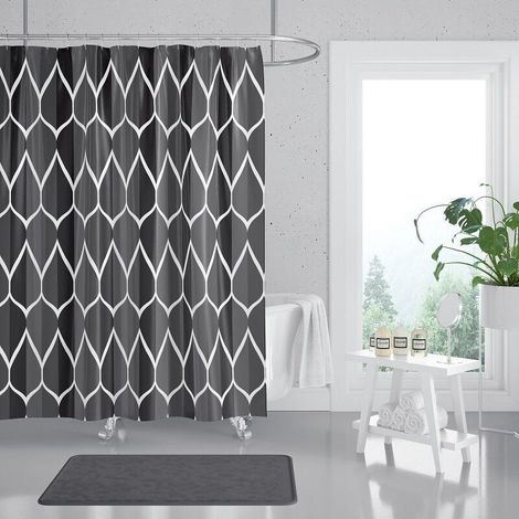 Tenda da doccia 180 x 200 cm, tessuto in poliestere impermeabile, lavabile in lavatrice, tenda da bagno - Crezuo (1/4)