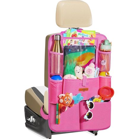Autositz-Organizer mit Tabletfach für bis zu 11 Zoll, 8 Taschen, wasserdicht, Kinderspielzeug-Aufbewahrung, Rücksitzschutz, Rosa (1/5)