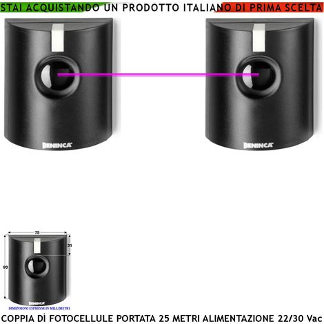 Fotocellula Benincà Una Coppia Sicurezza Cancello Elettrico Controllo Passaggio Portata 25 Metri Lineari Montaggio a Parete o Palina Alimentazione 24/30 Vac (1/3)