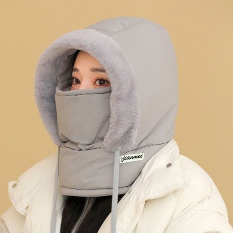 Pasamontañas de invierno de forro polar, ajustable con cordón, gorro multifuncional para esquí, ciclismo y actividades al aire libre, gris oscuro (1/5)