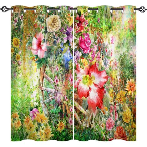 Rideau Occultant Aquarelle Plante Fleur Feuille Rideau Thermique Isolant Tenture Opaque à Oeillets Draperies Intérieurs pour Maison Chambre Salon 2 Panneaux L 77 x H 160 cm - 77L X 160H cm (2 Panneaux (1/5)