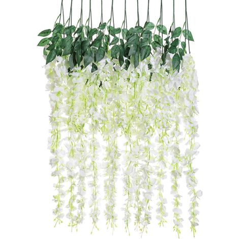 Ensemble de 12 fleurs de glycine artificielles de 110 cm de long, avec des vrilles suspendues réalistes, soyeuses et romantiques, adaptées aux décorations de mariage, aux garden-partys et plus encore. (1/5)