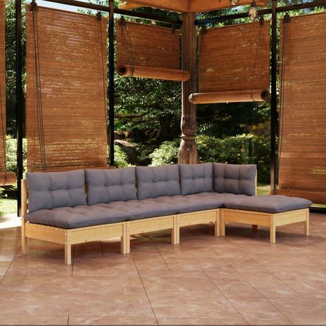 vidaXL 5 Piece Garden Lounge Set with Grey Cushions Pinewood (1/5)