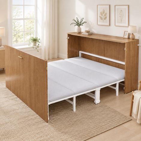 CHICFURN Letto a scomparsa 140x200 cm in legno e metallo effetto legno con materasso (1/5)