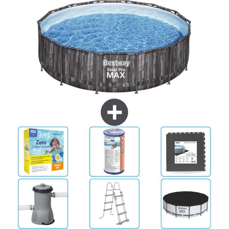 Piscine Bestway ronde Steel Pro MAX - Impression bois - 427 x 107 cm - Comprend des Accessoires CB35 (1/4)