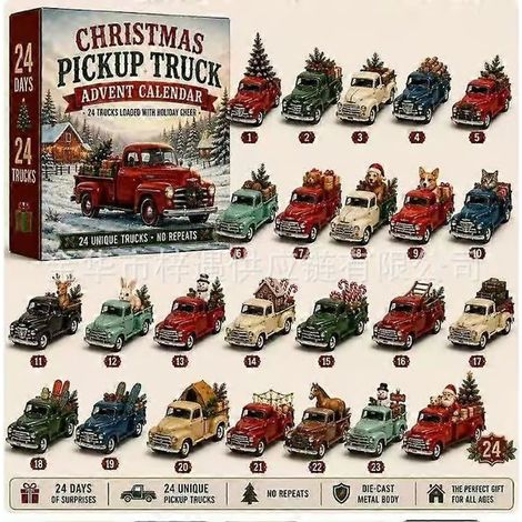 Modèle de voiture de Noël, calendrier de l'Avent 24 jours, décoration en plastique, flotte de camions WY26 (1/5)