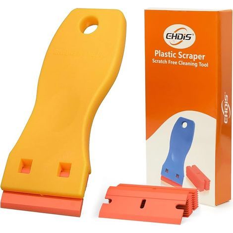 Grattoirs, Verre Grattoir Vitrocéramique Plaque Grattoir avec 10 raclettes de en plastique, pour enlever les étiquettes, a colle, la peintureAutocollants et décalcomanies, jaune (1/5)