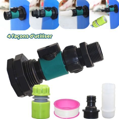Rainwater tank drain valve kit, hose connection accessories, waterproof tank adapter, drain adapter, hose adapter (4 applications) (1/4)