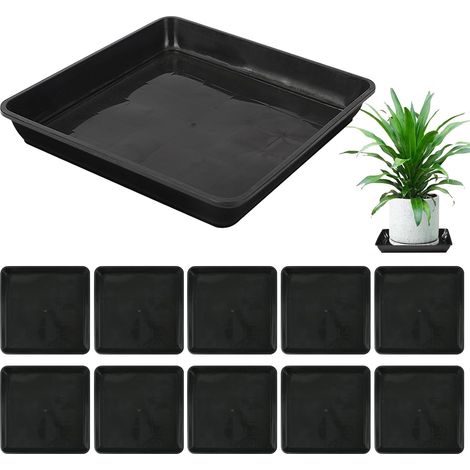 Lot de 10 soucoupes carrées pour pot de fleurs - 18 x 18 cm - En plastique - Noir - Pour jardin, balcon, salon (1/5)